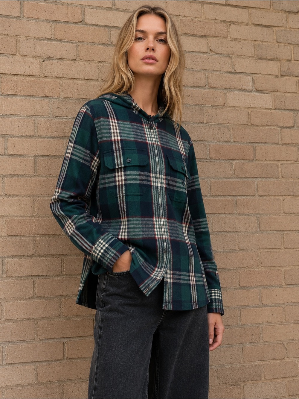 Vintage Lauren Ralph Lauren Green Plaid Hooded Shacket S Y2K